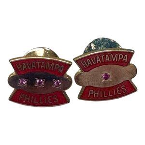 Havatampa Phillies Gold Filled Enamel Lapel Pin Set Lot of 2 Amethyst Rhinestone